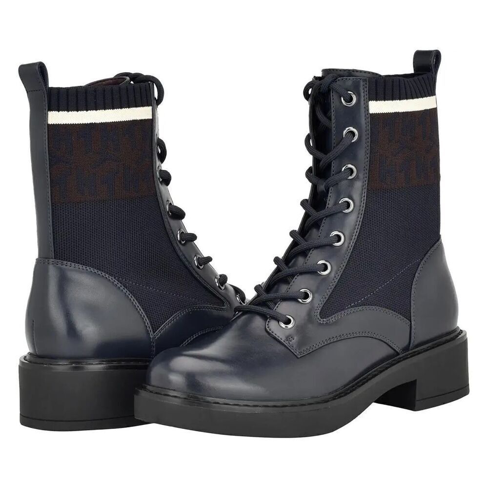 NWT Tommy Hilfiger Women's TW Tesse Lace Up Combat Boots Dark Blue Sz 5.5M